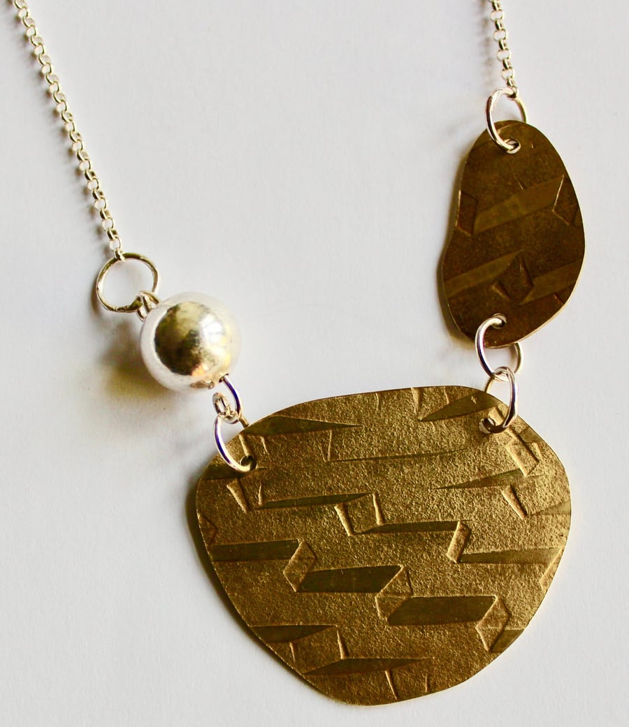 Brass and Silver  Abstract Necklace