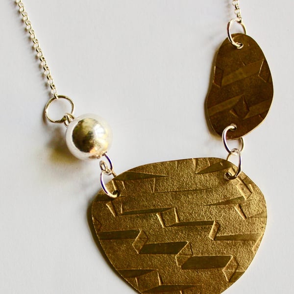 Brass and Silver  Abstract Necklace