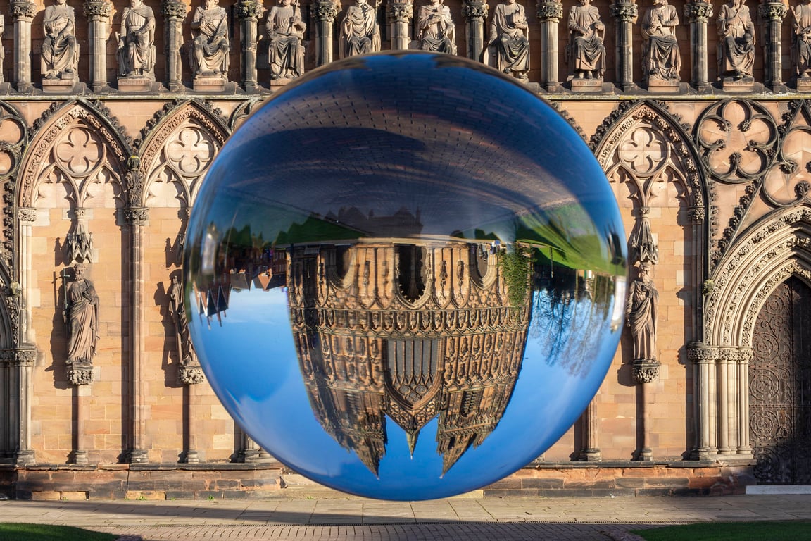 Lichfield cathedral through a lensball print