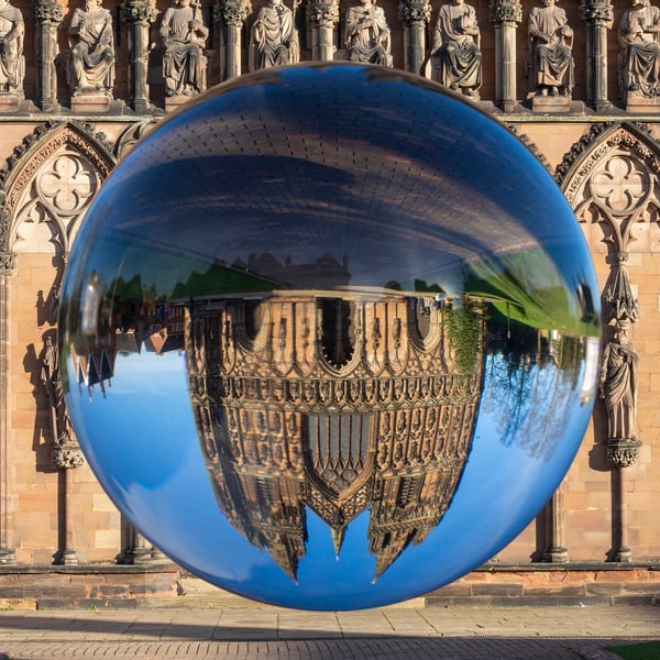 Lichfield cathedral through a lensball print
