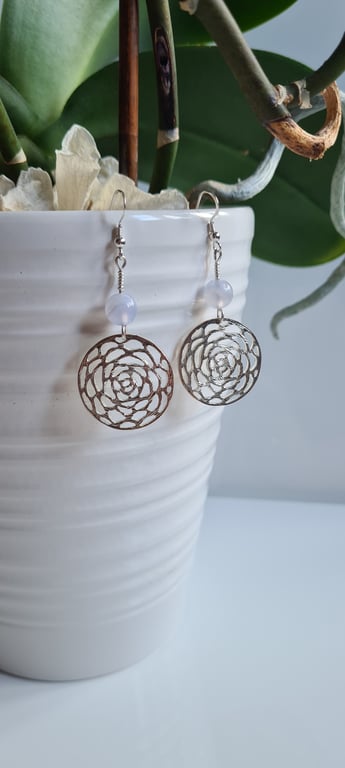 Upcycled 925 Silver & Natural Blue Lace Agate Earrings Gift Crystal Jewellery