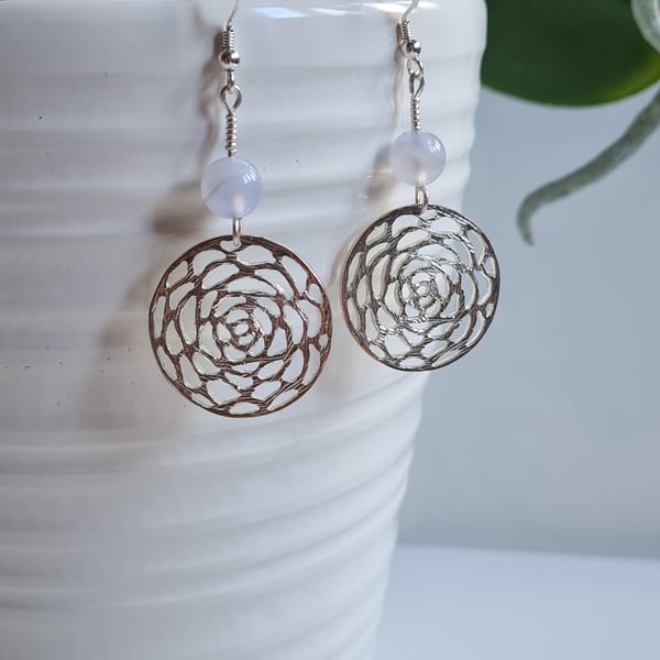 Upcycled 925 Silver & Natural Blue Lace Agate Earrings Gift Crystal Jewellery