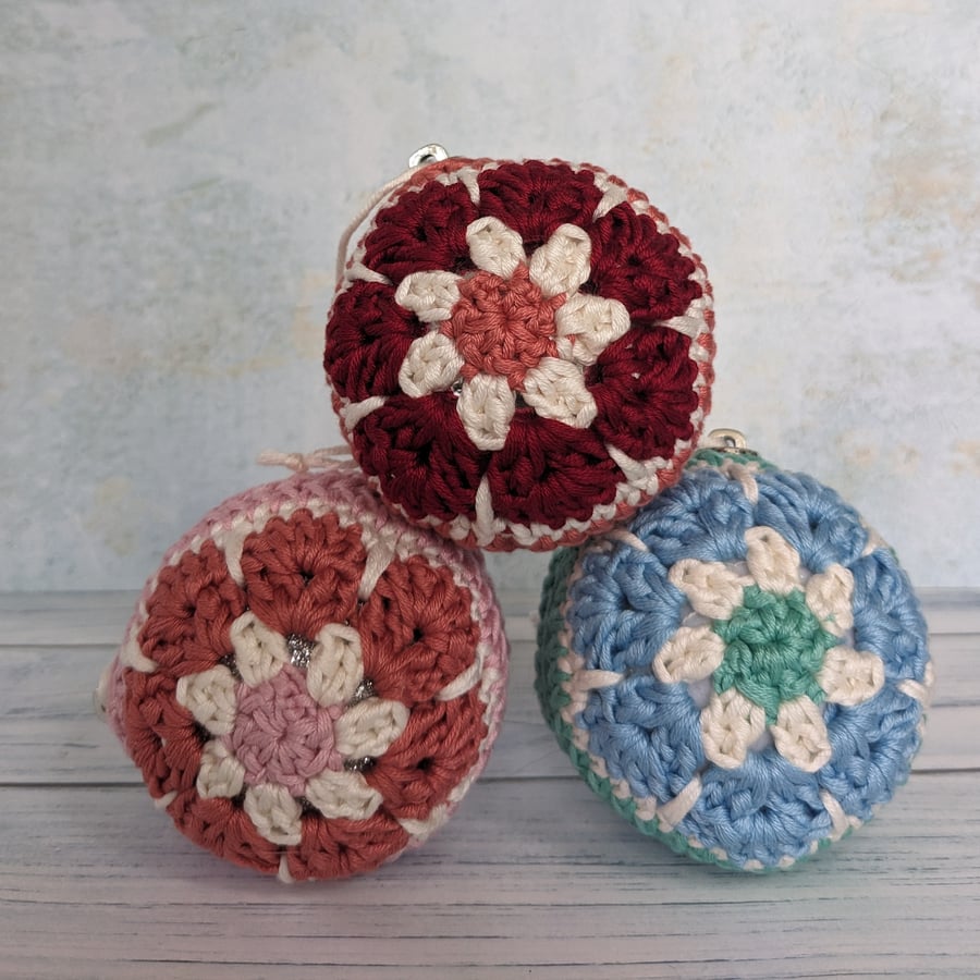 Christmas Baubles - set of 3, crochet decorations, hanging decorations