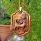 Recycled Copper Fairy Cat on Frame Pendant Necklace with Labradorite Gemstone.