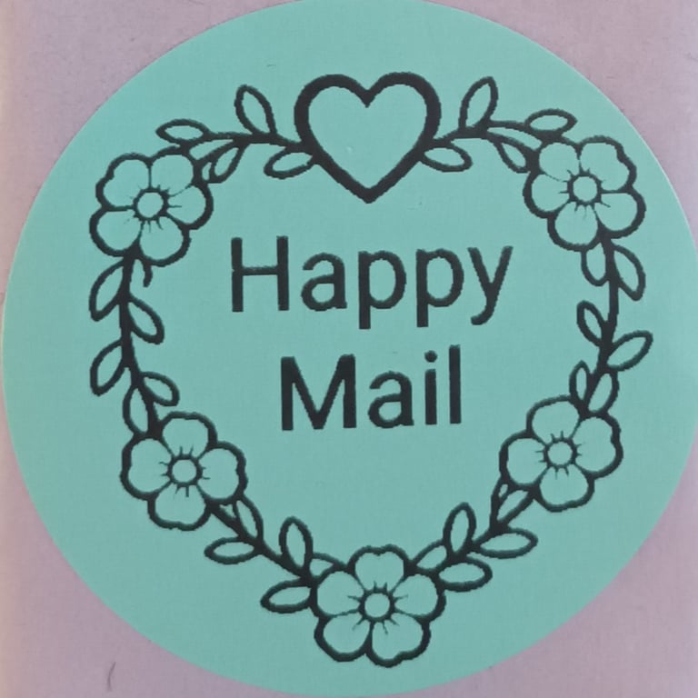 50 'Happy Mail' heart Thermal Printed Stickers (PG)