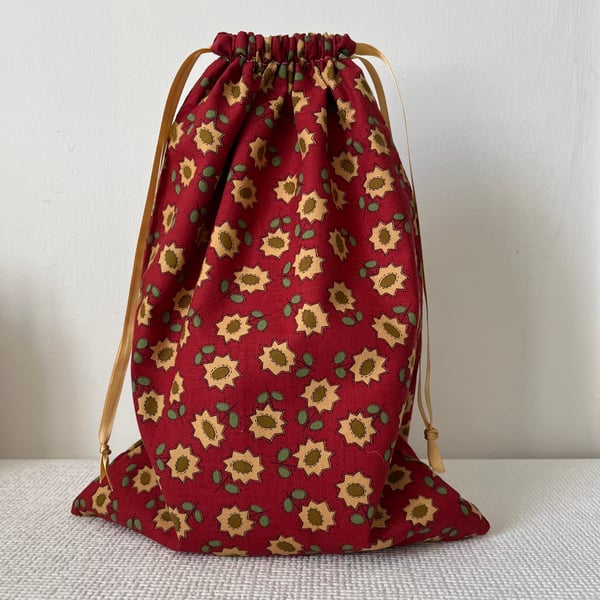 Fully Lined Floral Print Drawstring Gift or Storage Bag