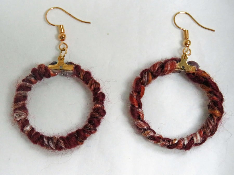 Burgundy Circle Dangle Earrings