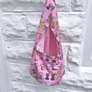 Cat Wigwam Peg Bag, Lined Pink Cotton Laundry Bag, Clothespins Holder