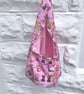 Cat Wigwam Peg Bag, Lined Pink Cotton Laundry Bag, Clothespins Holder