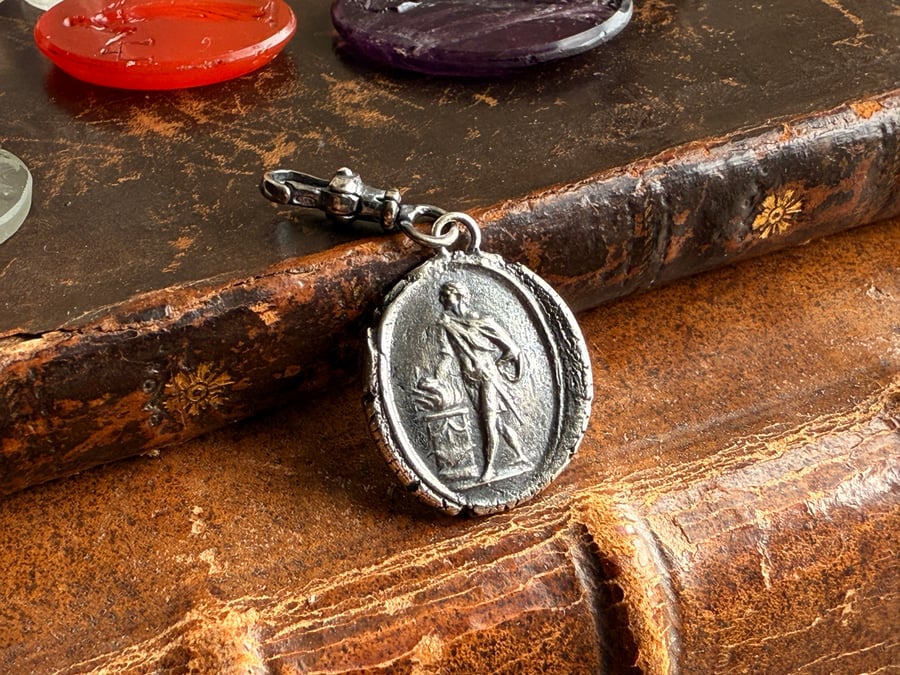 Double Sided Sterling Silver Wax Seal Clip On Pendant Charm