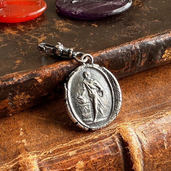 Double Sided Sterling Silver Wax Seal Clip On Pendant Charm
