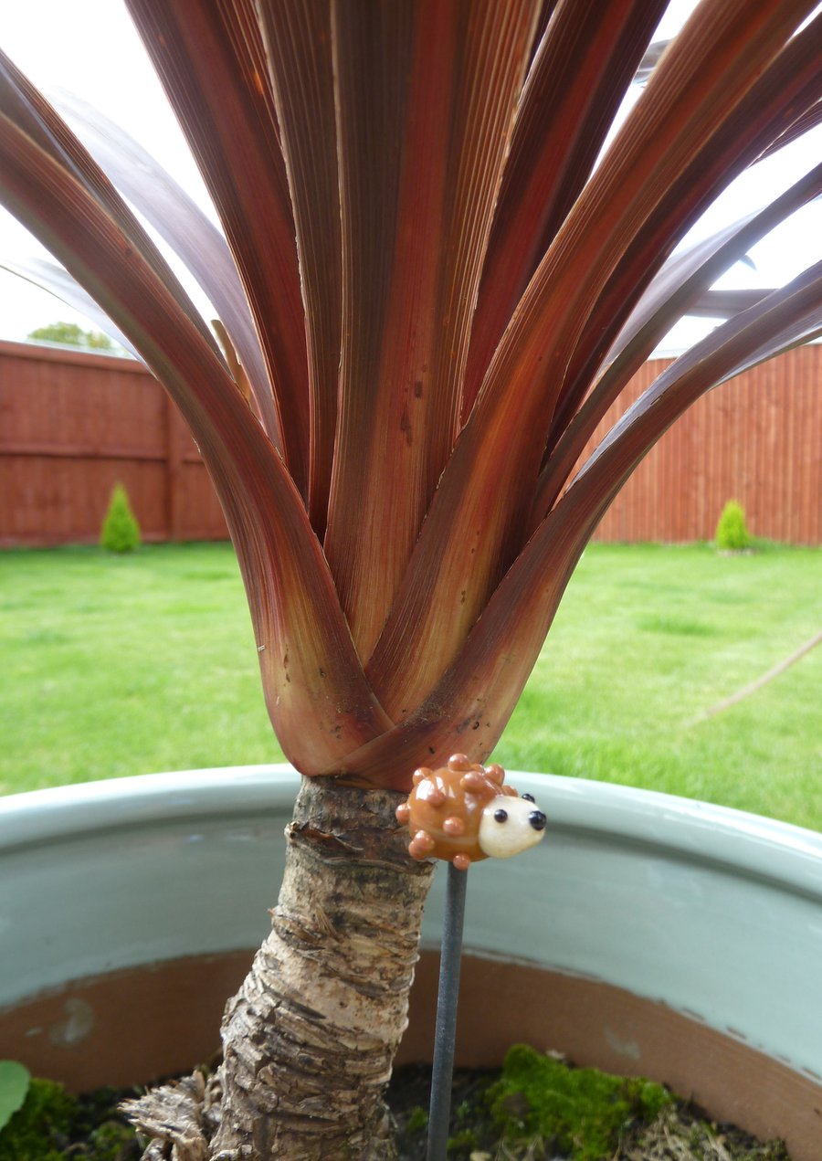 hedgehog lampwork glass plant pot stake