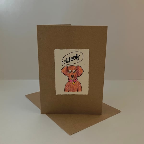 Woof Sausage Dog Greetings Card