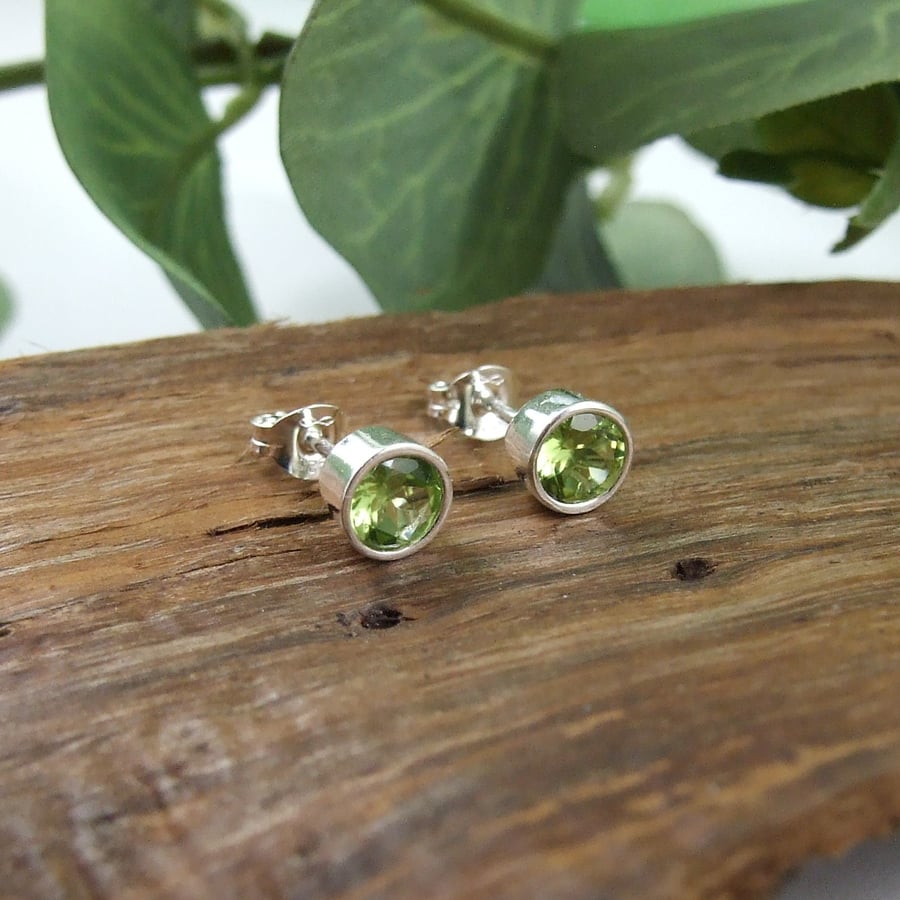 Peridot Earrings. Sterling Silver 5mm Studs