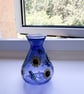 Small Blue Glass Vase Hand Painted With Sunflowers  - Image 7