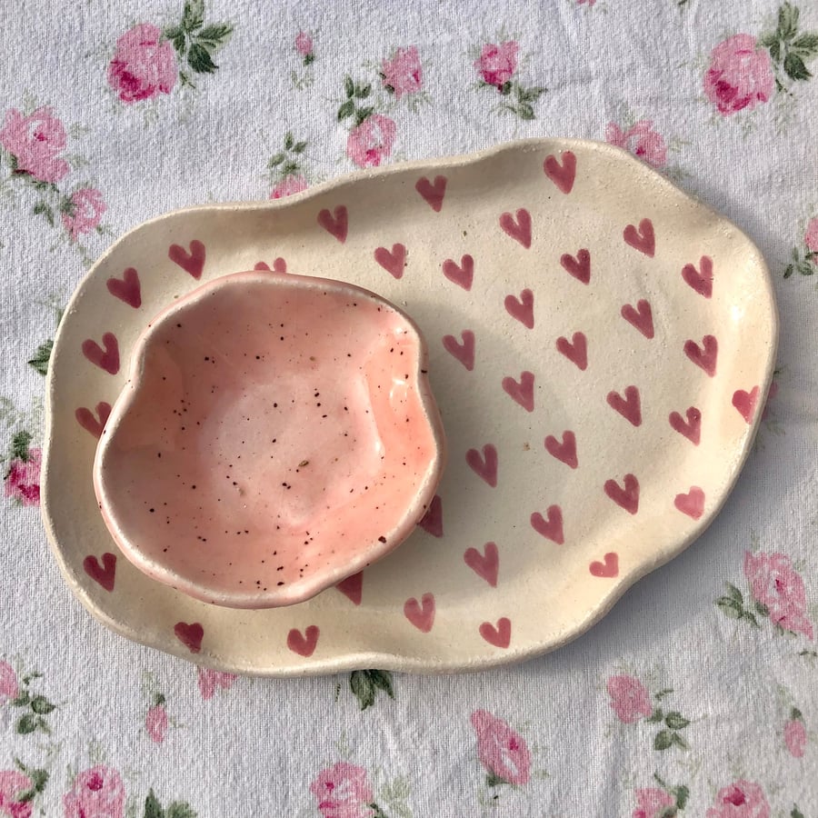 Organic Shaped Platter Pink Hearts Chips and Dips Serving Platter