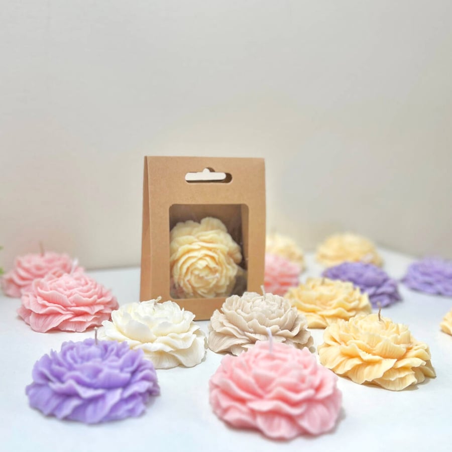 Flower Shaped Candle - Peony Candles - Pastel Floral Candle