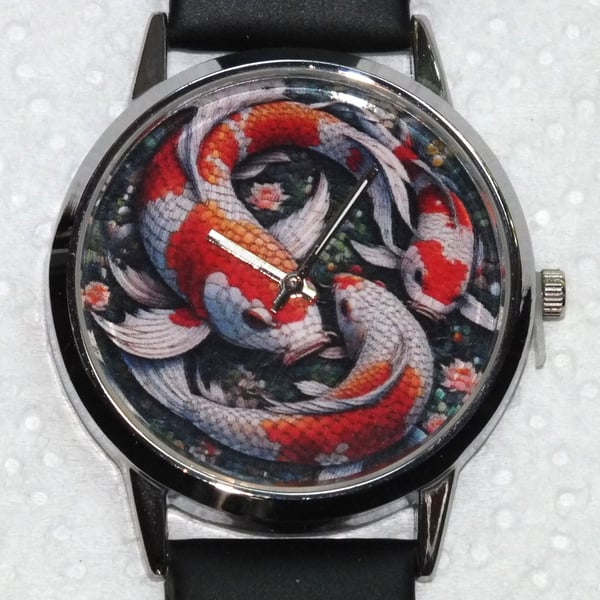 Koi Carp Dial Art Quartz Wristwatch