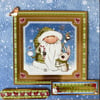 Christmas card. Gnome or Tomte Christmas card with cute bunny in the snow 