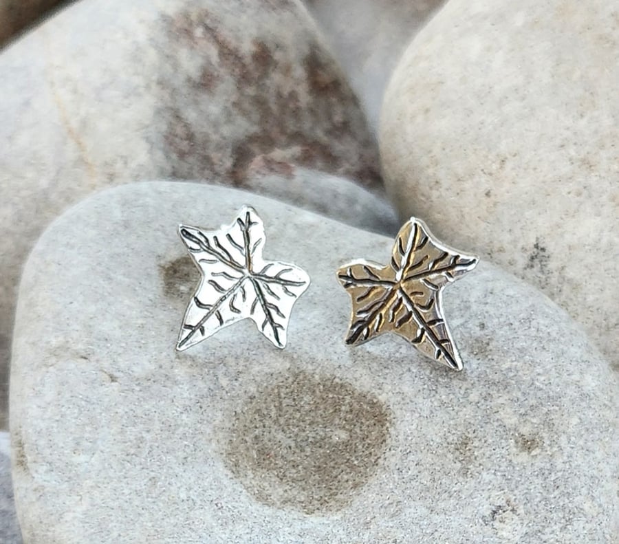 Leaf ear studs in fine silver