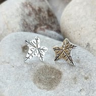 Leaf ear studs in fine silver