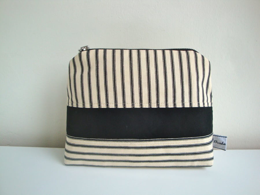 Mens Wash bag - toiletries bag - stripy cotton canvas 