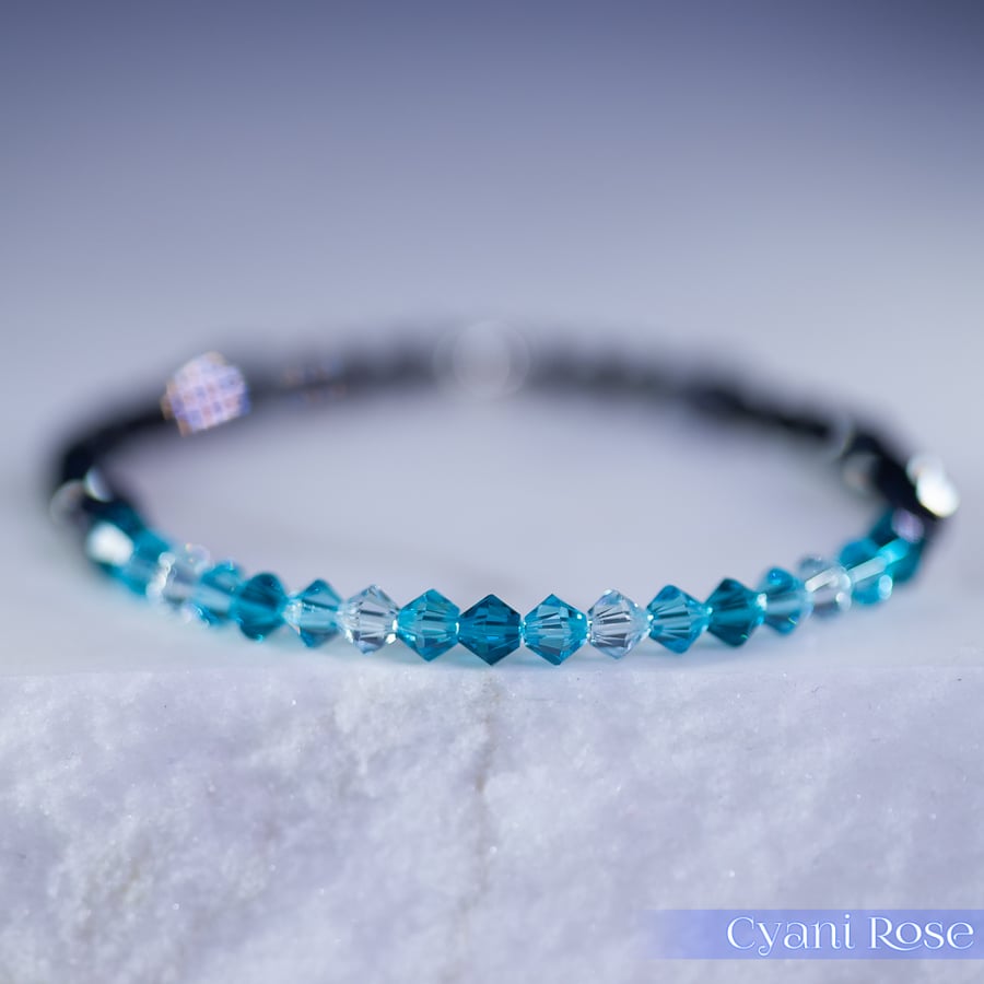 Swarovski and Hematite stretch beaded bracelet turquoise black