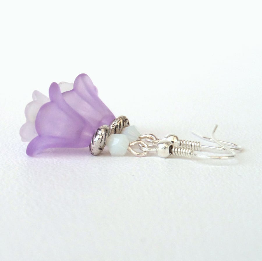 Purple and white flower earrings