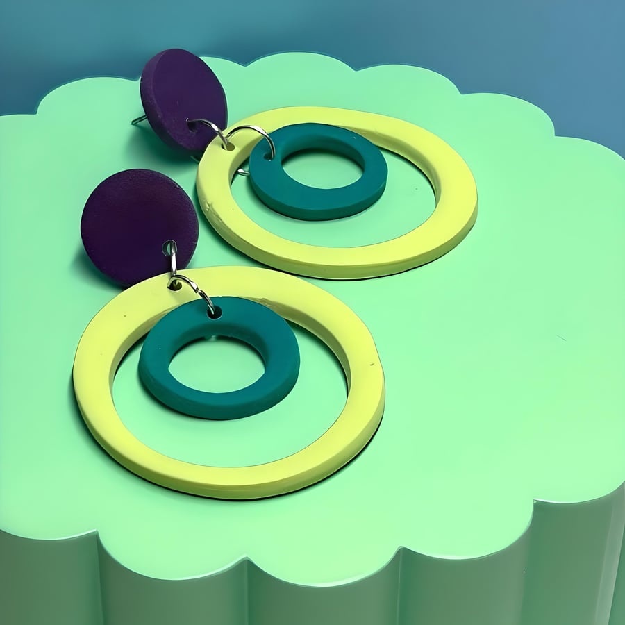 Wonky Hoop Polymer clay earrings, circle hoop earrings, sparkly hoop earrings