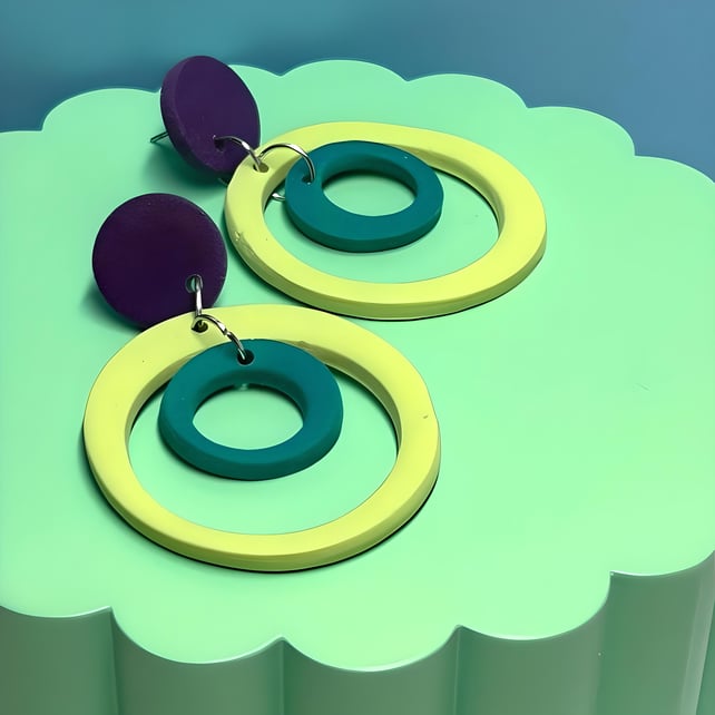 Wonky Hoop Polymer clay earrings, circle hoop earrings, sparkly hoop earrings