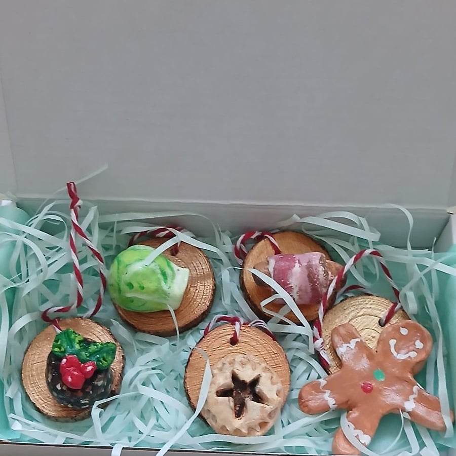 Festive fake food novelty Christmas tree decorations set of 5