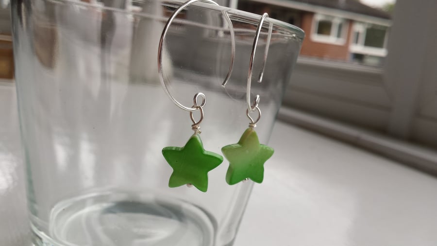 Green Shell Star Hoop Earrings