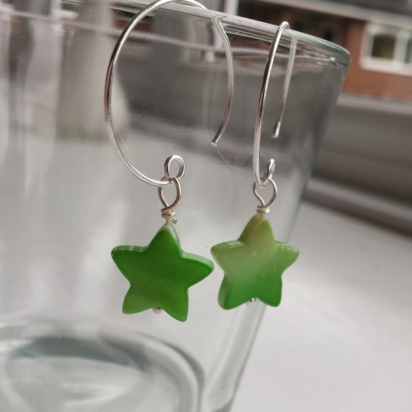 Green Shell Star Hoop Earrings