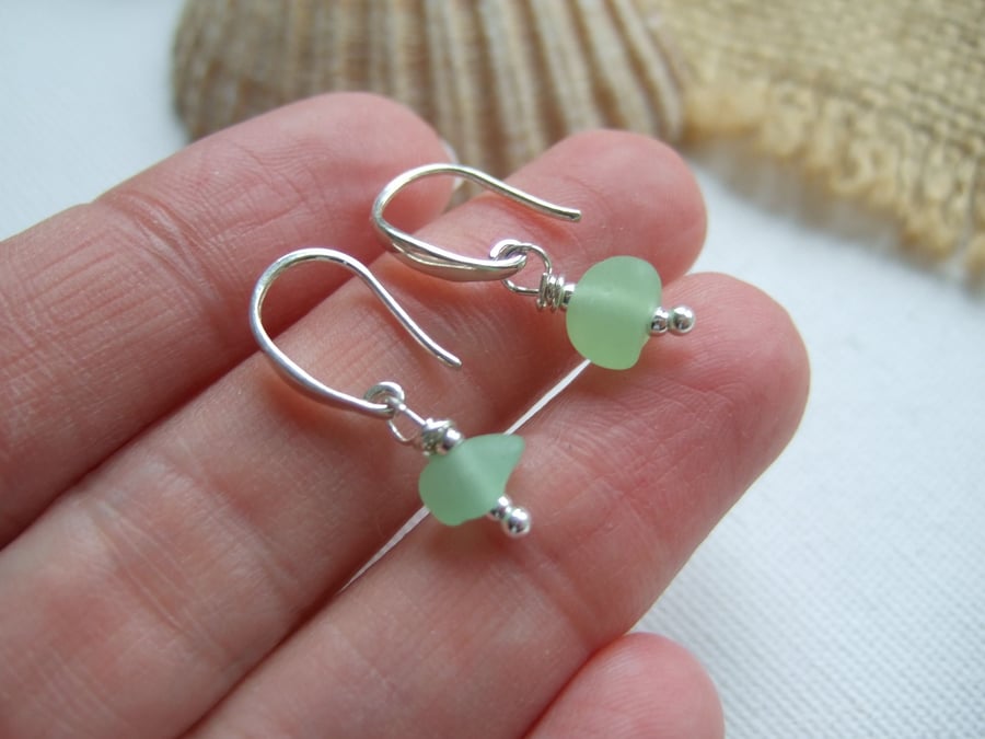 Sterling silver sea glass earrings, Scottish sea glass, waves earrings, UV 