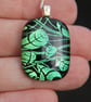 Fresh Green Leaves Dichroic Glass Pendant Necklace:  Fused Glass pendant F17 - Image 7