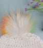 White Crochet Newborn Baby Hat with Rainbow Faux Fur Pom, 0-3 Months - Image 3