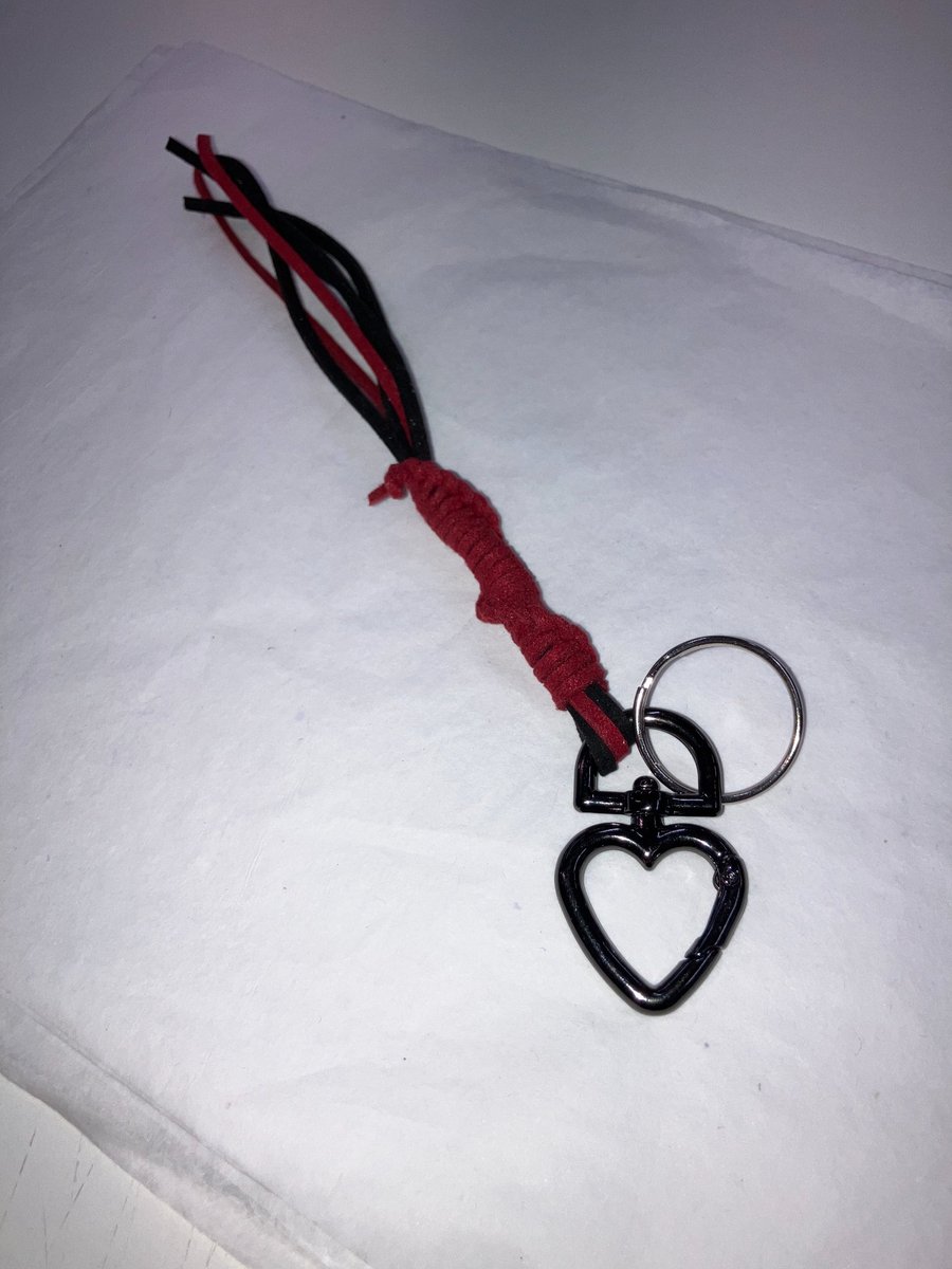 Image of Black Red Suede Keyring Bag Charm w Gunmetal Heart Shaped Carabiner