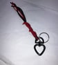 Black Red Suede Keyring Bag Charm w Gunmetal Heart Shaped Carabiner - Image 1