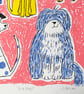  Colourful Screen Print - Dog Days by Jo Brown- Pink - unframed original  - Image 2