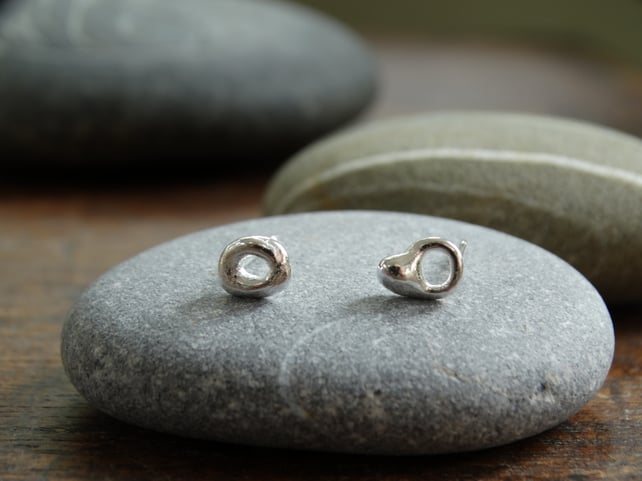 Tiny hagstone stud earrings  - mismatched studs - recycled sterling silver