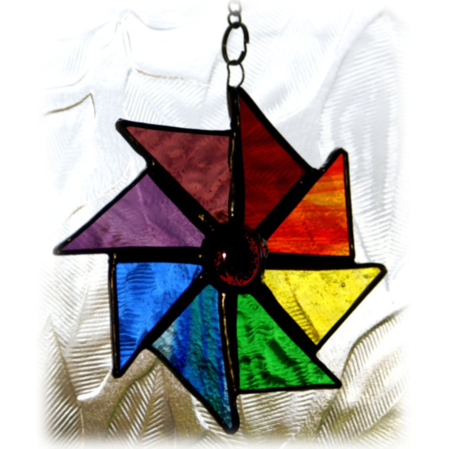 Rainbow Wheel Suncatcher Stained Glass 