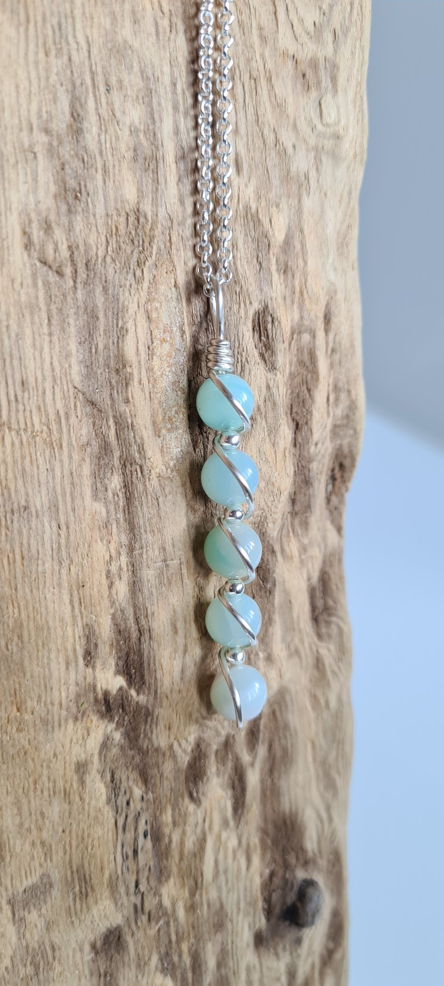 Handmade Natural Light Blue Banded Agate & 925 Silver Drop Pendant Necklace Gift