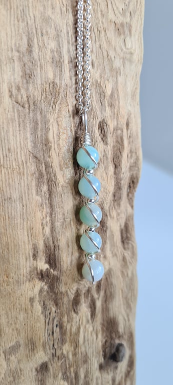 Handmade Natural Light Blue Banded Agate & 925 Silver Drop Pendant Necklace Gift