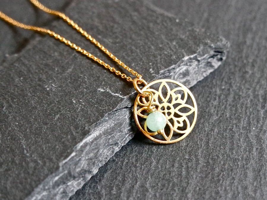 Vermeil Sterling Silver Flower Mandala Necklace - turquoise