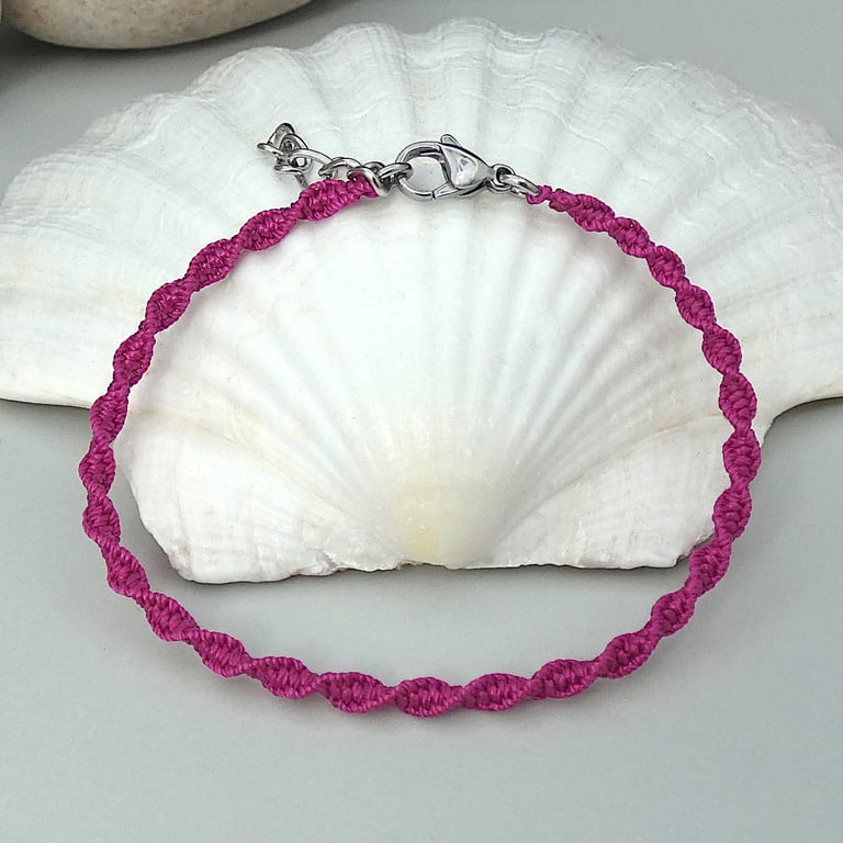 Magenta macrame bracelet for women. Adjustable 7" to 8" handmade bracelet.     