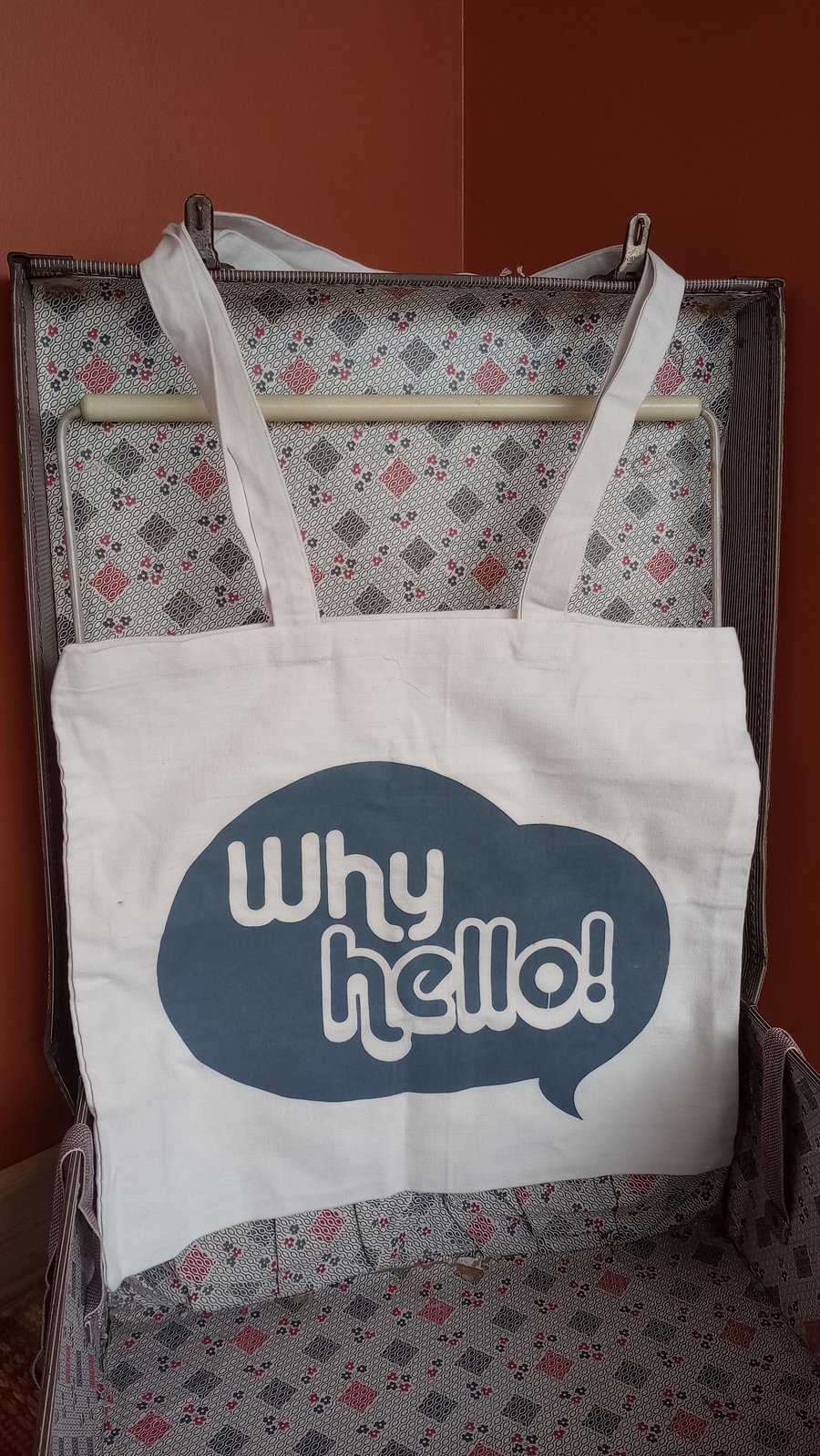 Why Hello Grey Screen Printed Tote Bag