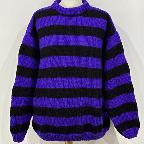 Purple and Black Striped Hand Knitted Sweater