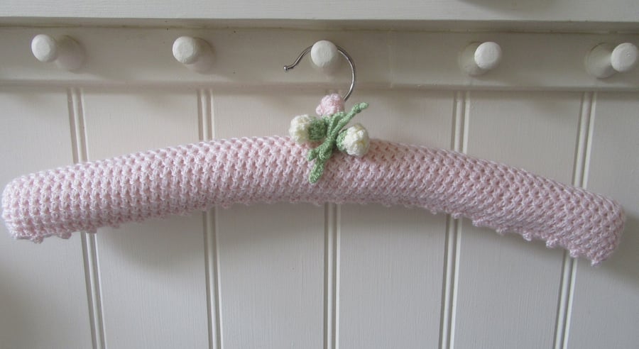 Clothes hanger coat hanger - pale pink with blossom buds