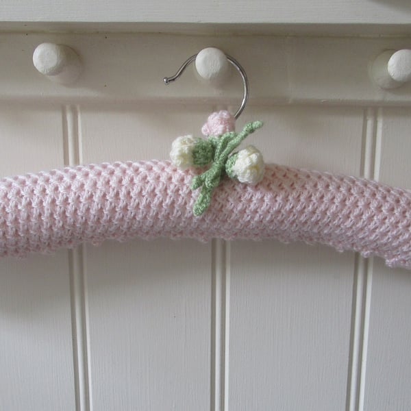 Clothes hanger coat hanger - pale pink with blossom buds