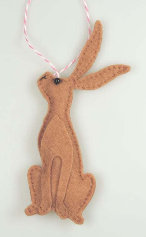 Brown Hare in Felt, handmade hanging decoration, Twig Tree, Cute Easter Hare.